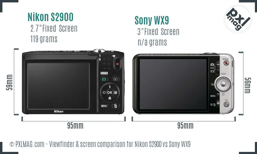 Nikon S2900 vs Sony WX9 Screen and Viewfinder comparison