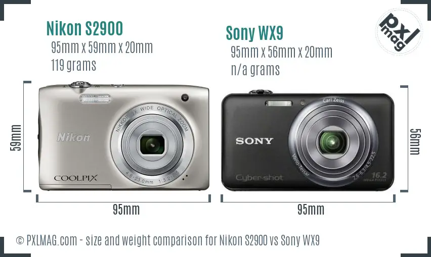 Nikon S2900 vs Sony WX9 size comparison