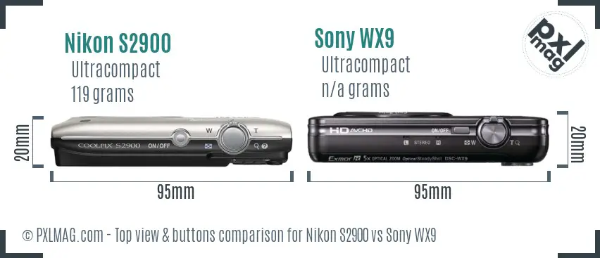 Nikon S2900 vs Sony WX9 top view buttons comparison