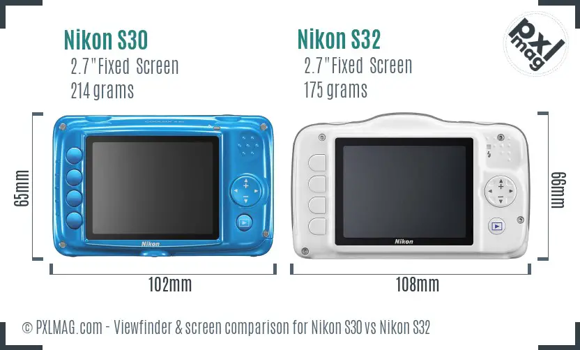 Nikon S30 vs Nikon S32 Screen and Viewfinder comparison