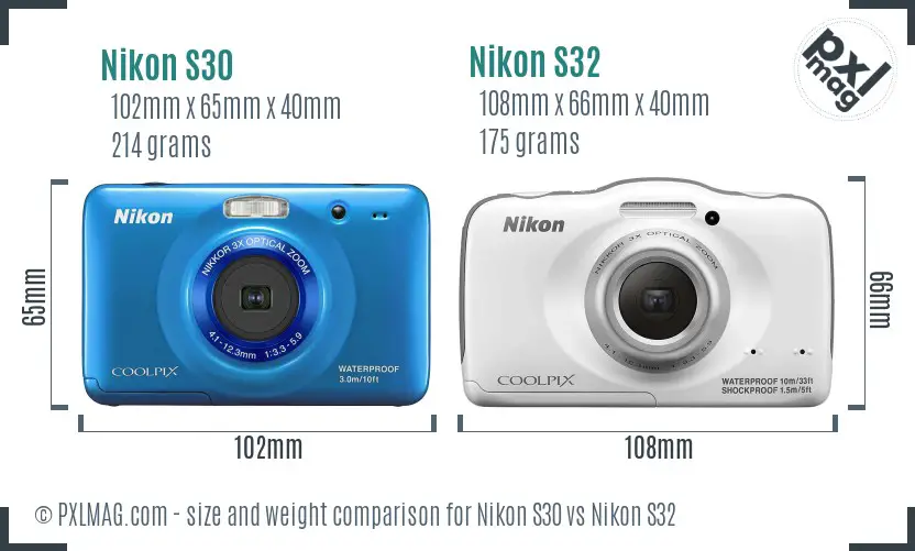 Nikon S30 vs Nikon S32 size comparison