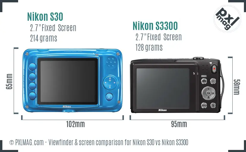 Nikon S30 vs Nikon S3300 Screen and Viewfinder comparison