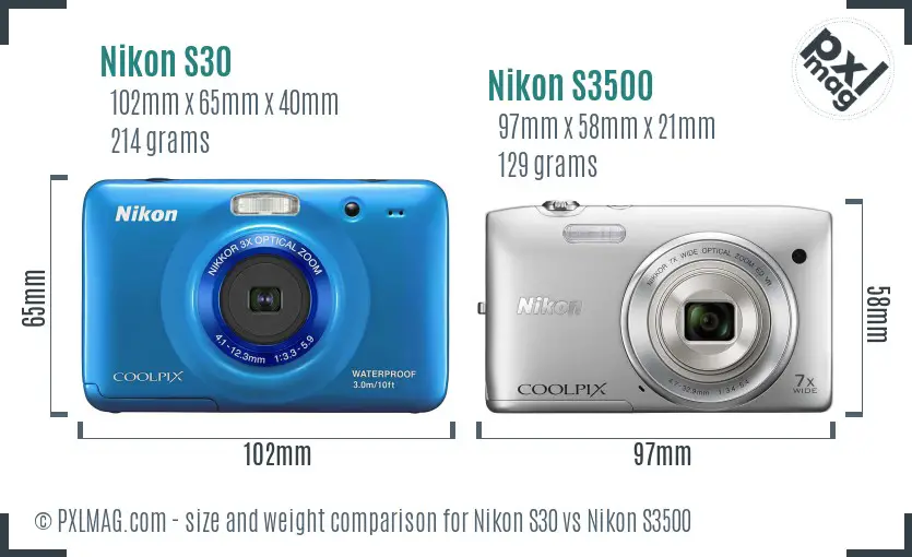 Nikon S30 vs Nikon S3500 size comparison