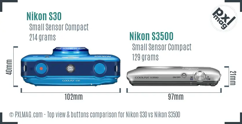 Nikon S30 vs Nikon S3500 top view buttons comparison