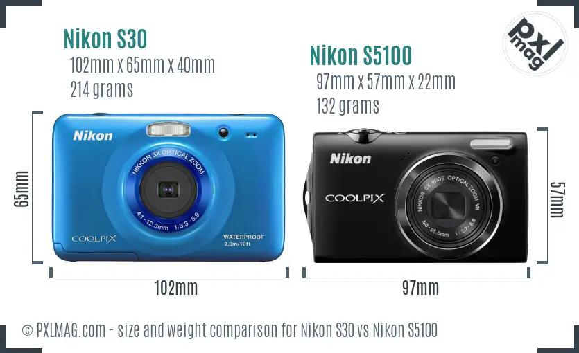 Nikon S30 vs Nikon S5100 size comparison Nikon S30 vs Nikon S5100 size comparison