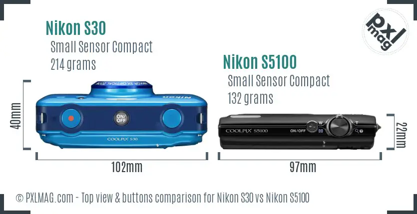 Nikon S30 vs Nikon S5100 top view buttons comparison Nikon S30 vs Nikon S5100 top view buttons comparison