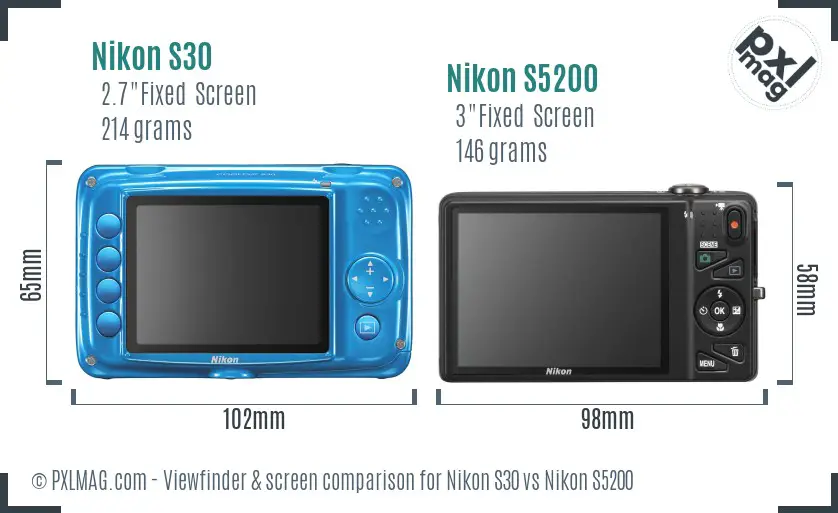 Nikon S30 vs Nikon S5200 Screen and Viewfinder comparison