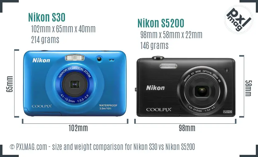 Nikon S30 vs Nikon S5200 size comparison