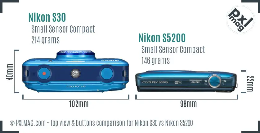 Nikon S30 vs Nikon S5200 top view buttons comparison