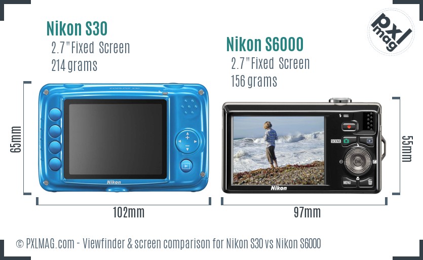 Nikon S30 vs Nikon S6000 Screen and Viewfinder comparison