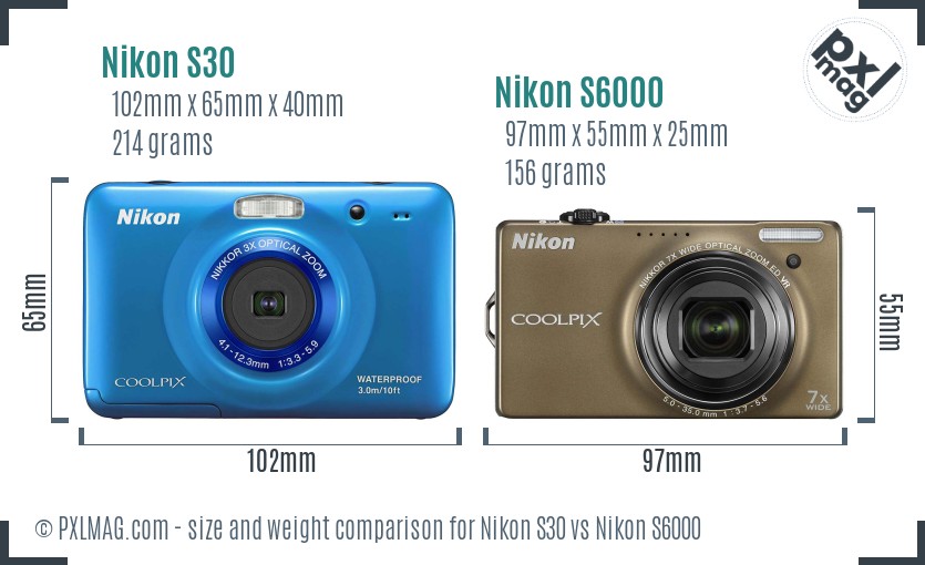 Nikon S30 vs Nikon S6000 size comparison