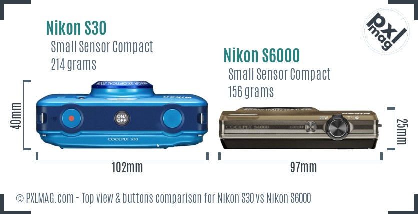 Nikon S30 vs Nikon S6000 top view buttons comparison
