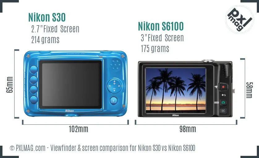 Nikon S30 vs Nikon S6100 Screen and Viewfinder comparison