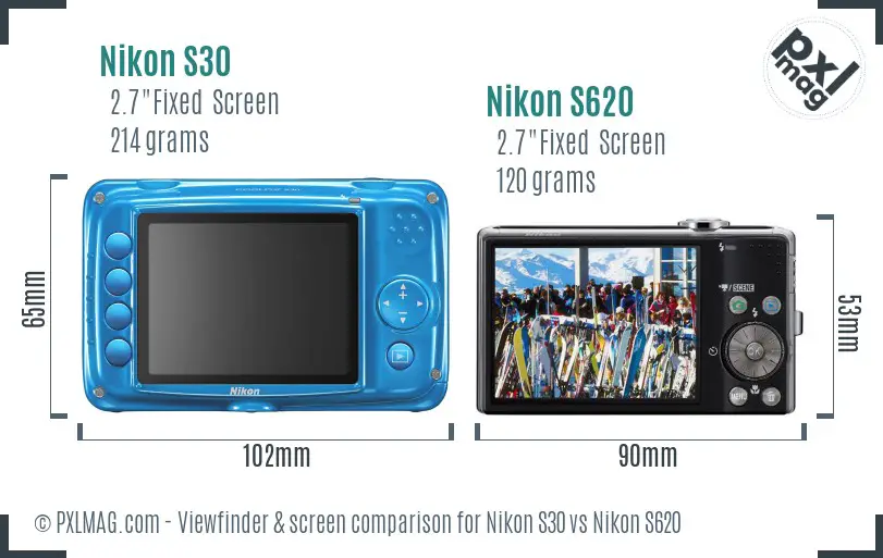 Nikon S30 vs Nikon S620 Screen and Viewfinder comparison