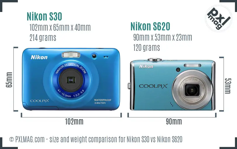 Nikon S30 vs Nikon S620 size comparison