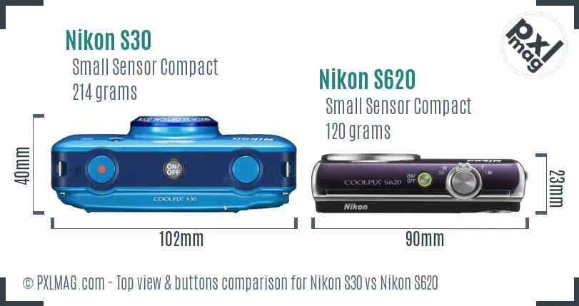 Nikon S30 vs Nikon S620 top view buttons comparison