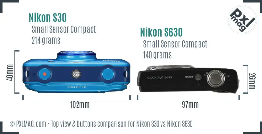 Nikon S30 vs Nikon S630 top view buttons comparison Nikon S30 vs Nikon S630 top view buttons comparison