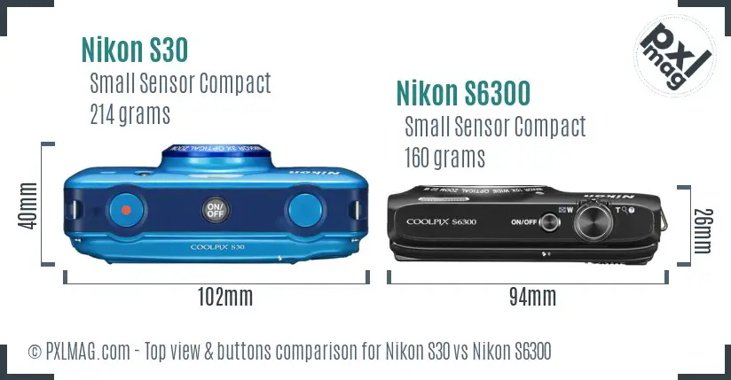 Nikon S30 vs Nikon S6300 top view buttons comparison Nikon S30 vs Nikon S6300 top view buttons comparison