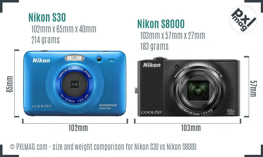 Nikon S30 vs Nikon S8000 size comparison Nikon S30 vs Nikon S8000 size comparison