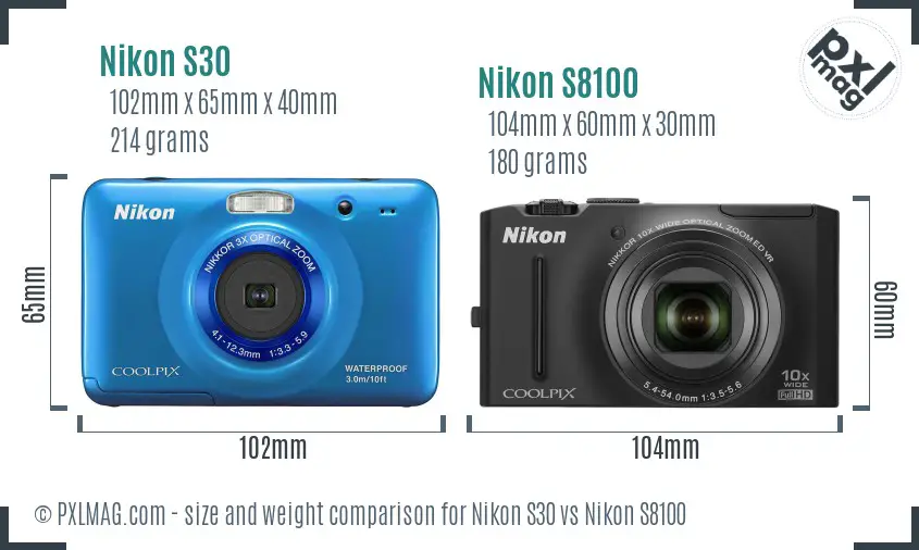 Nikon S30 vs Nikon S8100 size comparison Nikon S30 vs Nikon S8100 size comparison