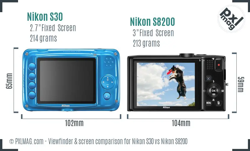 Nikon S30 vs Nikon S8200 Screen and Viewfinder comparison