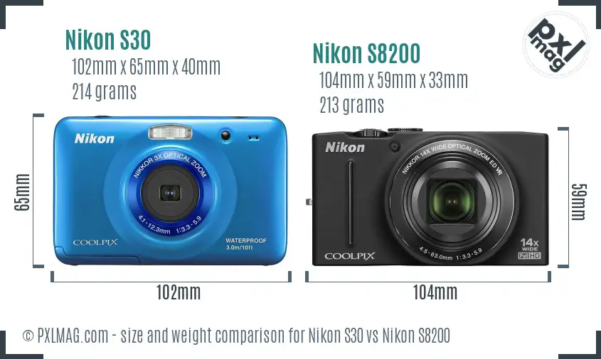 Nikon S30 vs Nikon S8200 size comparison