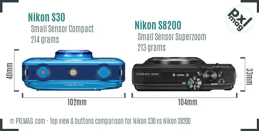 Nikon S30 vs Nikon S8200 top view buttons comparison