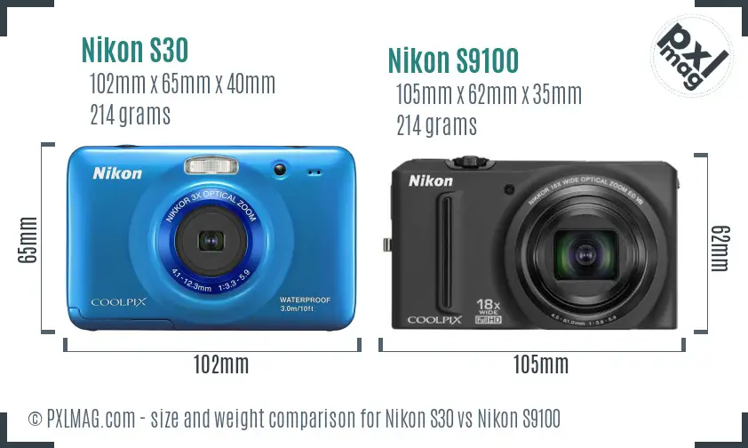 Nikon S30 vs Nikon S9100 size comparison