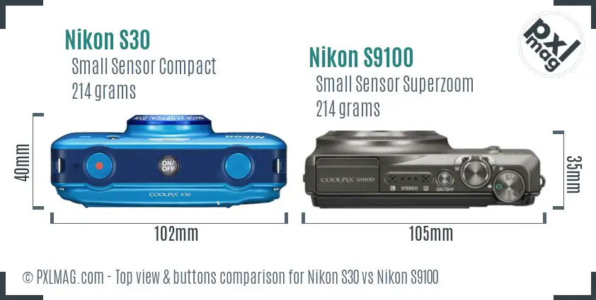 Nikon S30 vs Nikon S9100 top view buttons comparison