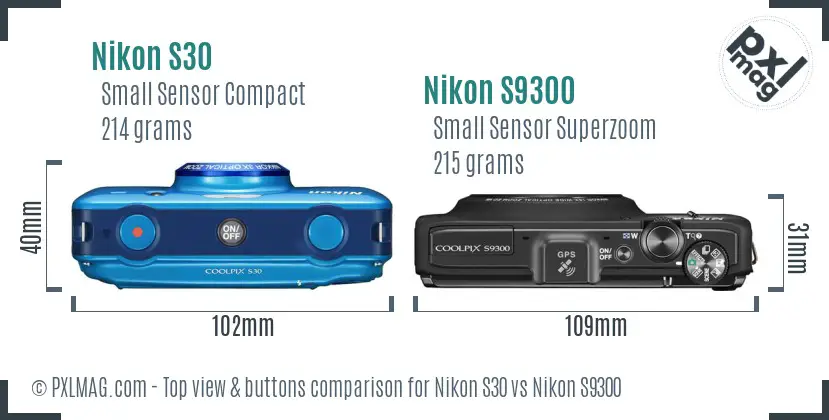 Nikon S30 vs Nikon S9300 top view buttons comparison Nikon S30 vs Nikon S9300 top view buttons comparison