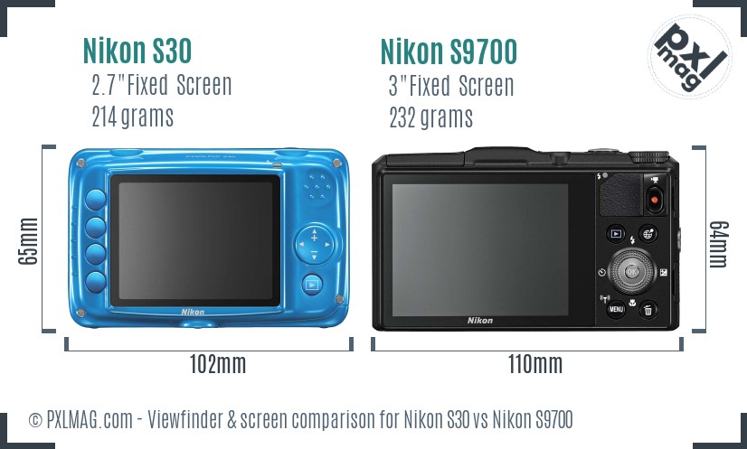 Nikon S30 vs Nikon S9700 Screen and Viewfinder comparison