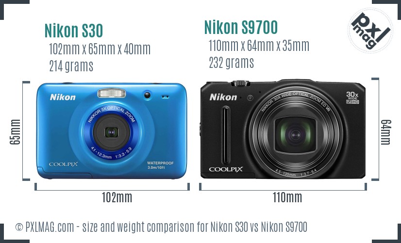 Nikon S30 vs Nikon S9700 size comparison