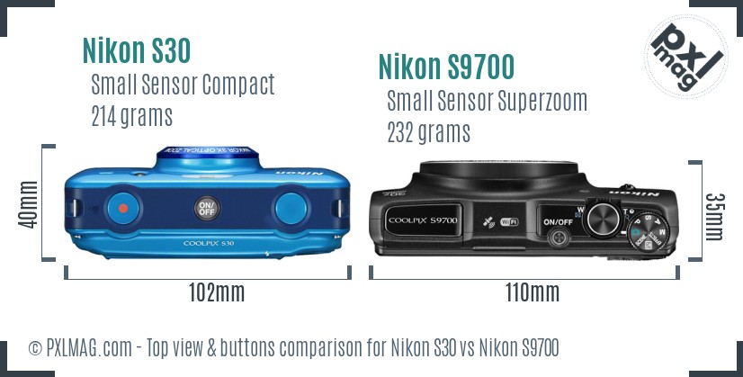 Nikon S30 vs Nikon S9700 top view buttons comparison