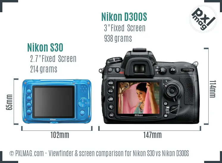 Nikon S30 vs Nikon D300S Screen and Viewfinder comparison
