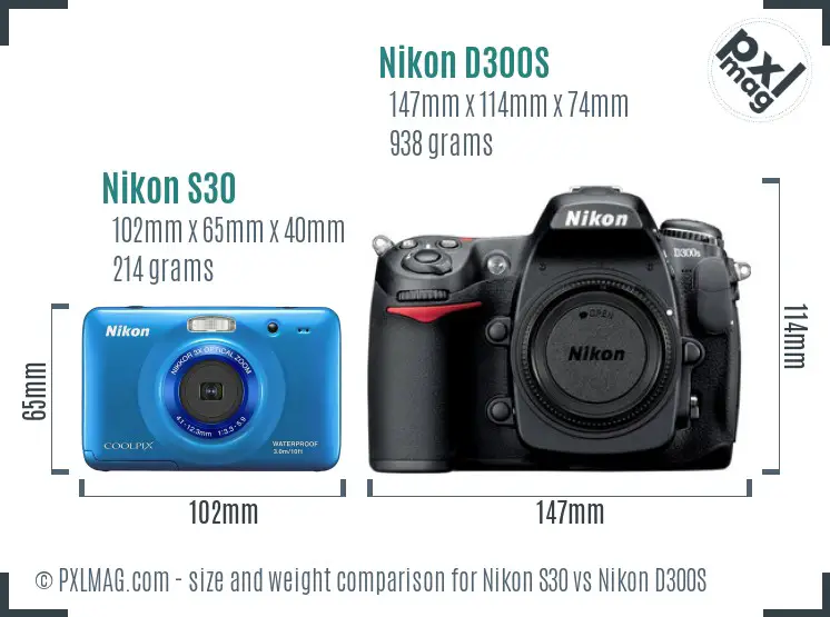 Nikon S30 vs Nikon D300S size comparison