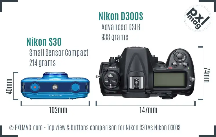 Nikon S30 vs Nikon D300S top view buttons comparison