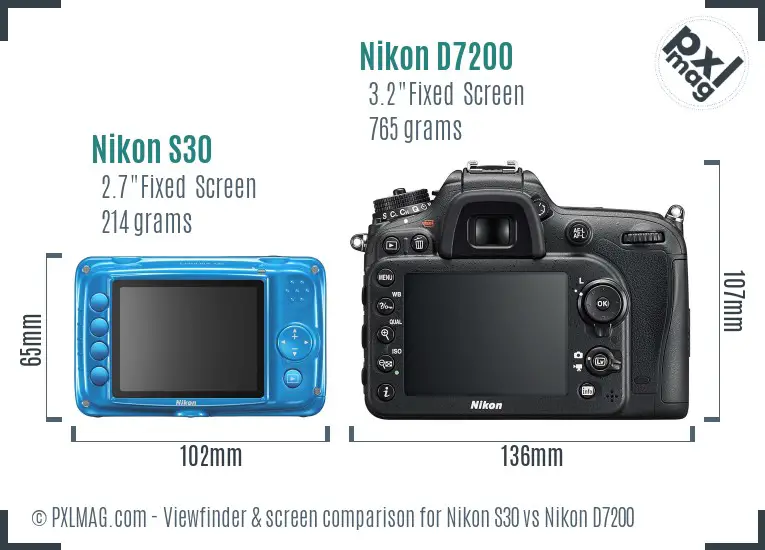 Nikon S30 vs Nikon D7200 Screen and Viewfinder comparison