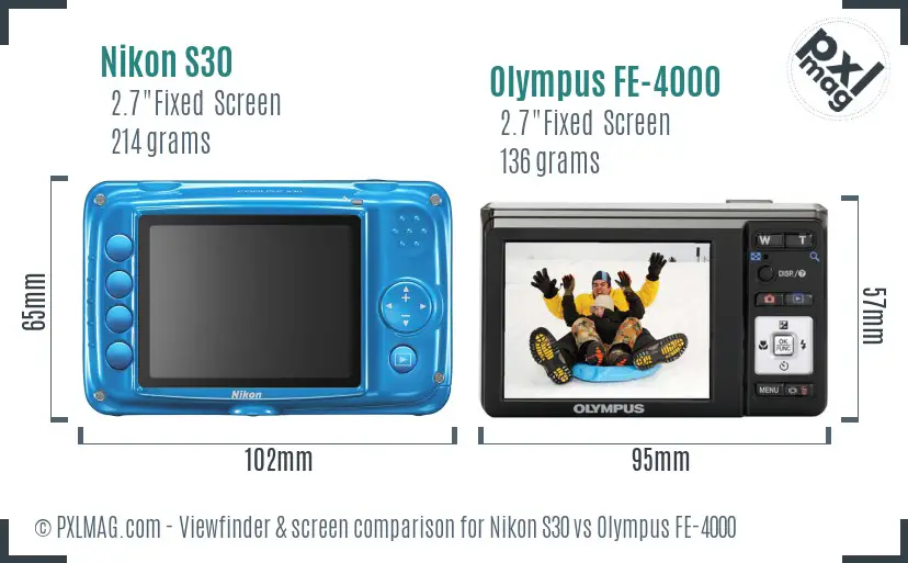 Nikon S30 vs Olympus FE-4000 Screen and Viewfinder comparison