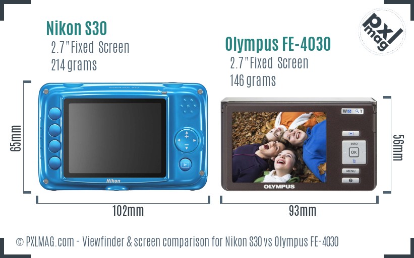 Nikon S30 vs Olympus FE-4030 Screen and Viewfinder comparison