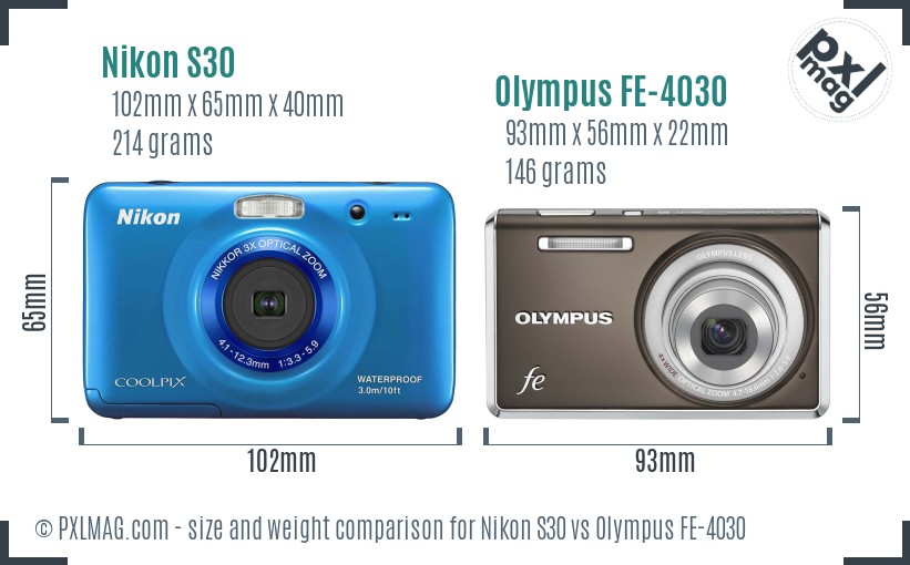Nikon S30 vs Olympus FE-4030 size comparison