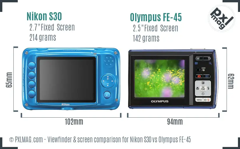 Nikon S30 vs Olympus FE-45 Screen and Viewfinder comparison