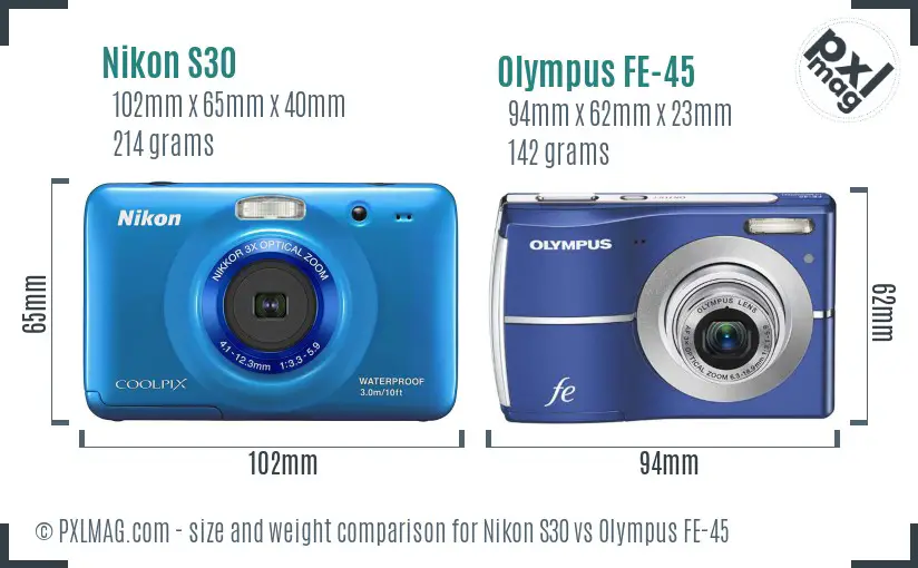 Nikon S30 vs Olympus FE-45 size comparison