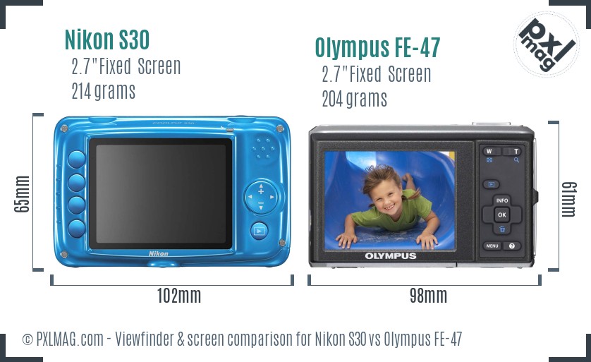 Nikon S30 vs Olympus FE-47 Screen and Viewfinder comparison