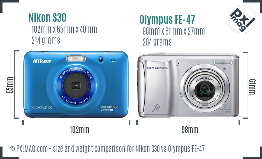 Nikon S30 vs Olympus FE-47 size comparison