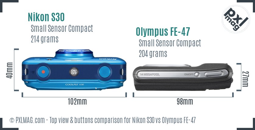 Nikon S30 vs Olympus FE-47 top view buttons comparison