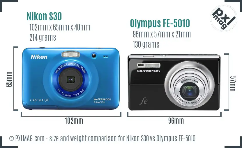 Nikon S30 vs Olympus FE-5010 size comparison