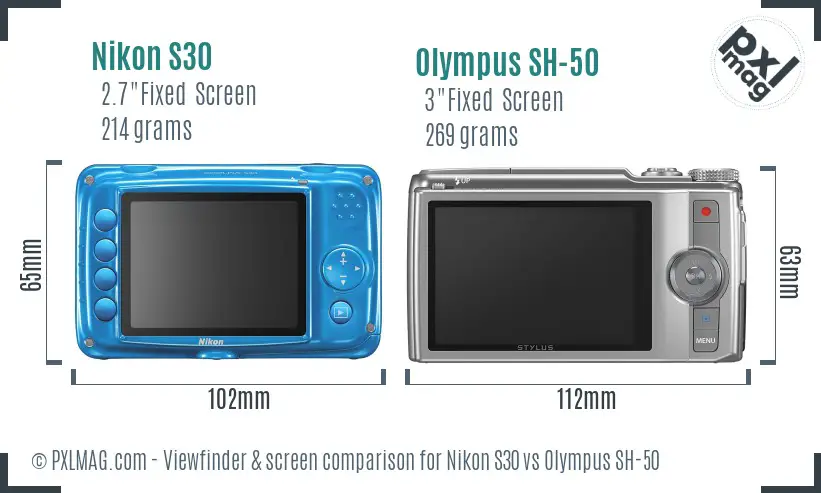 Nikon S30 vs Olympus SH-50 Screen and Viewfinder comparison