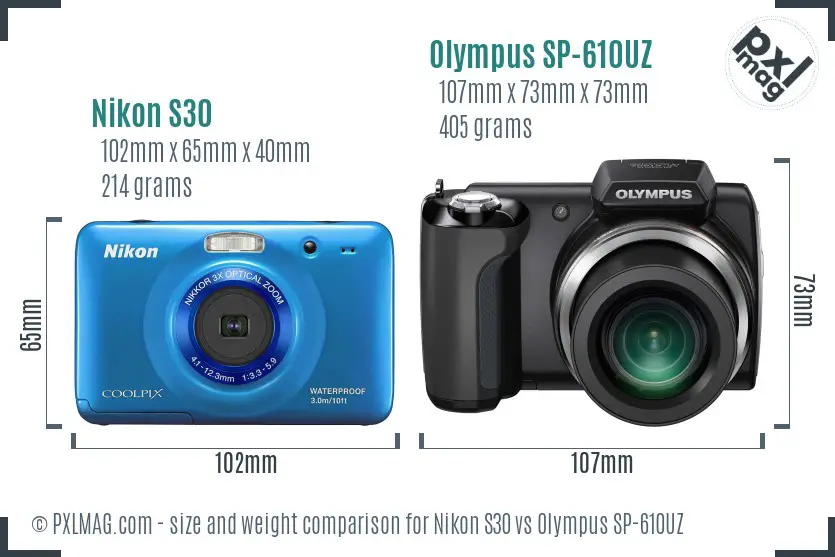 Nikon S30 vs Olympus SP-610UZ size comparison