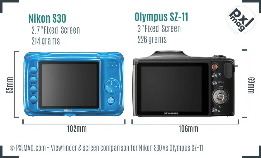 Nikon S30 vs Olympus SZ-11 Screen and Viewfinder comparison