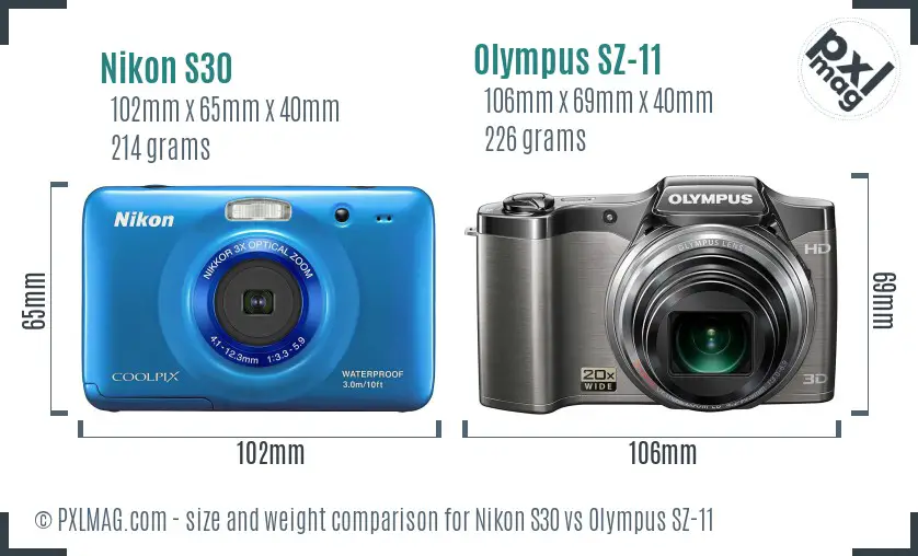 Nikon S30 vs Olympus SZ-11 size comparison